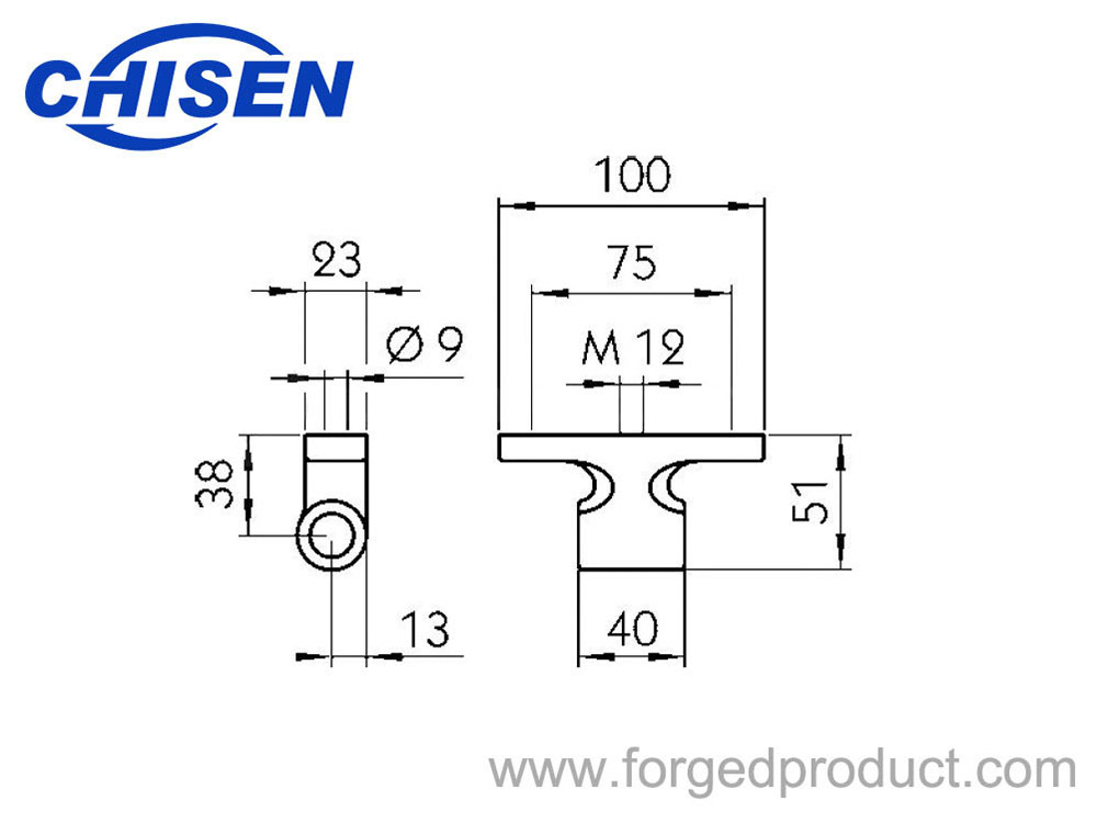 Hinge 6552, 38mm, M12 Bolt-On, Drop Forged, Zinc Plated Diagram