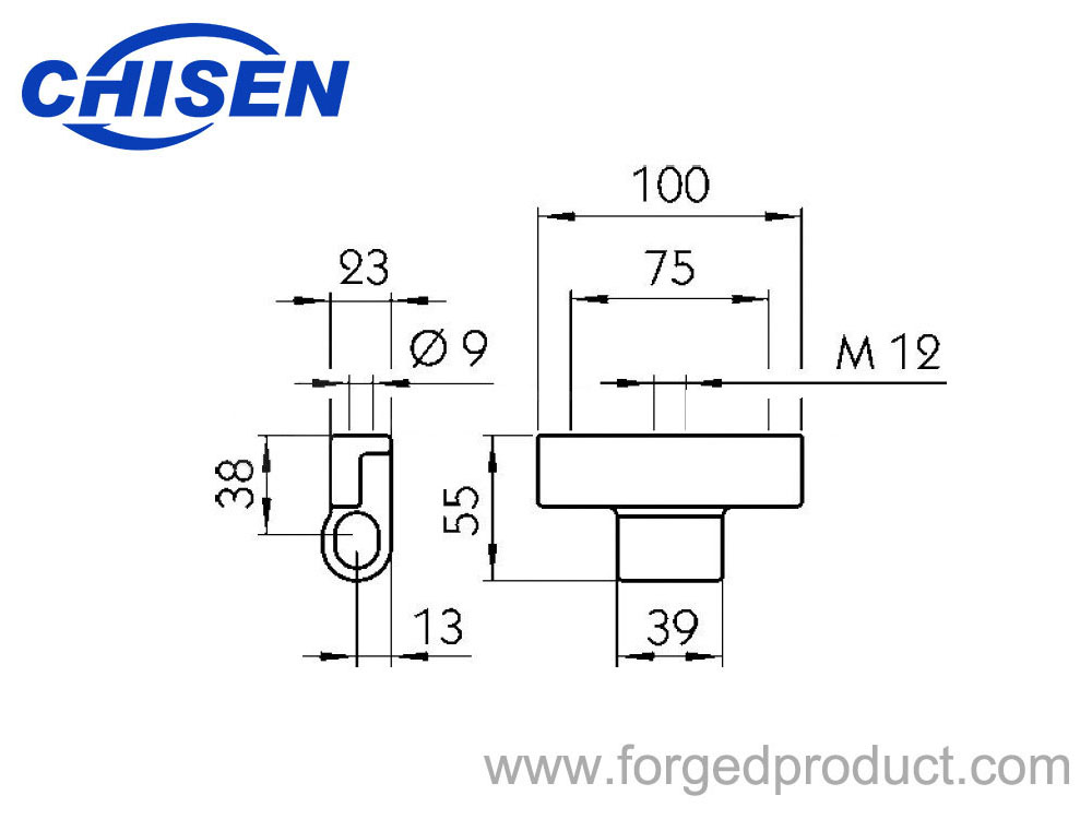 Hinge 6552N, 38mm, M12 Bolt-On, Drop Forged, Zinc Plated Diagram