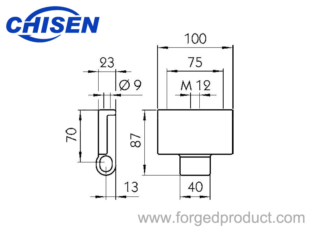 Hinge 6561N, 70mm, M12 Bolt-On, Drop Forged, Zinc Plated Diagram