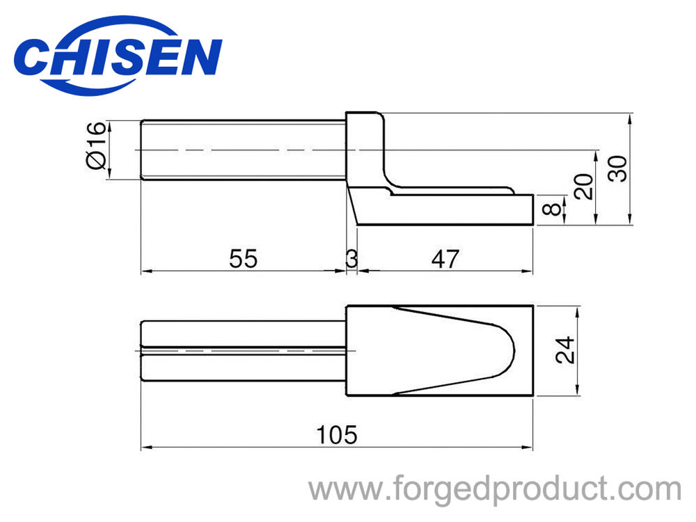 Hinge Pin 655 656 IT, Hinge Bolt, Weld-on, Raw 25/30, Drop Forged, Zinc Plated Diagram