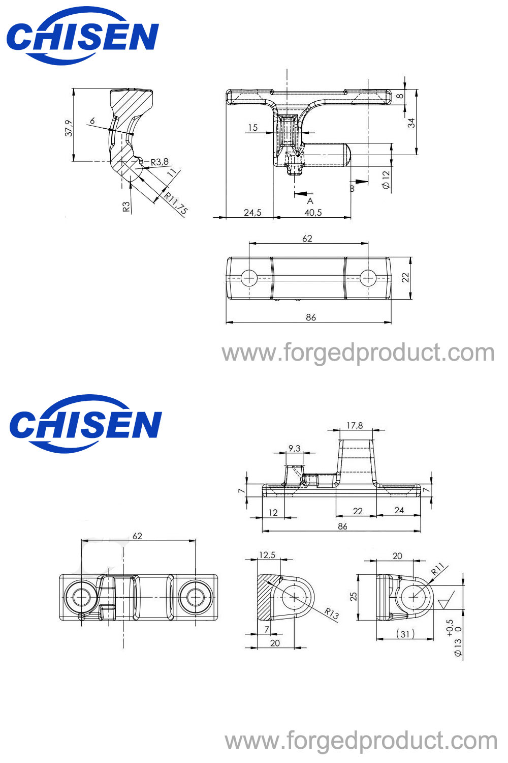 Hinge Set 85mm Diagram