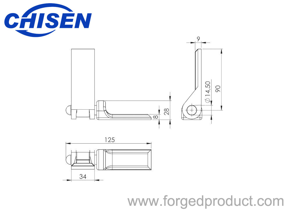 Hinge and Hinge Pin, Weld-On, 14mm, Drop Forged, Zinc Plated Diagram