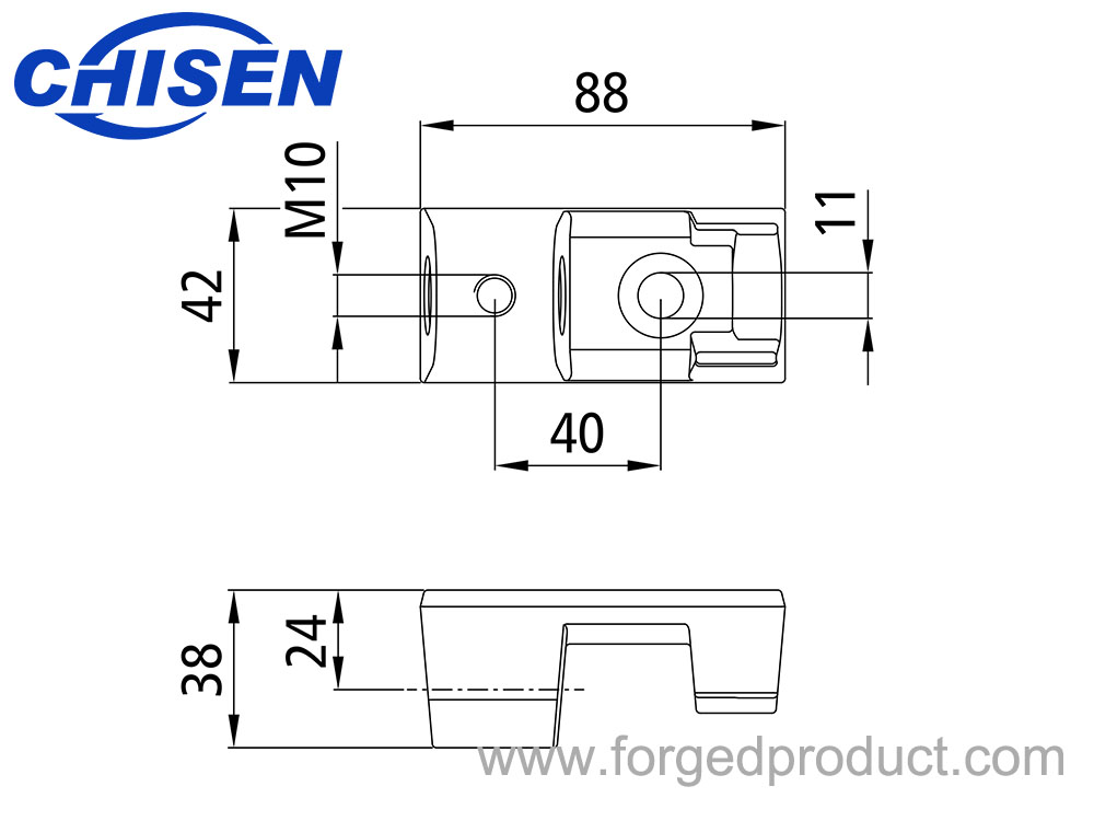 Sideboard Hinge for Tie Rod, M12 Bolt-On, Galvanized, Diagram