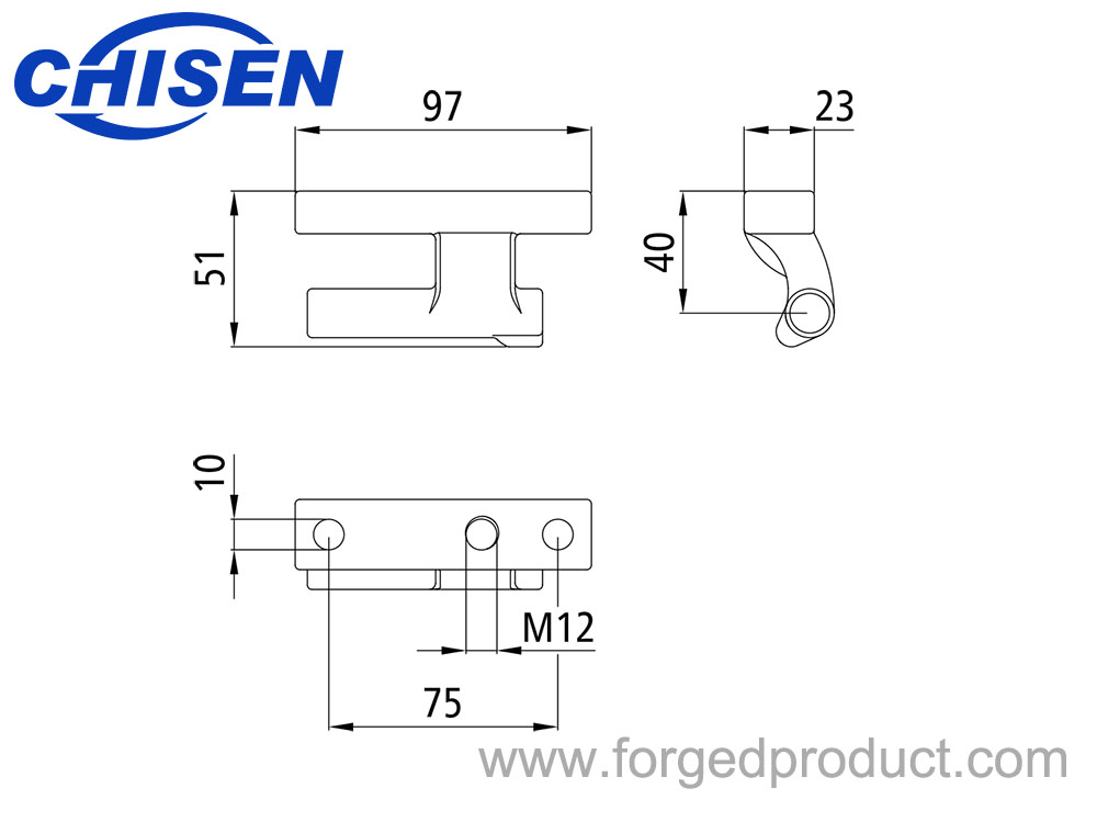 Sideboard Hinge Pin for Tie Rod, M12 Bolt-On, Galvanized, Diagram