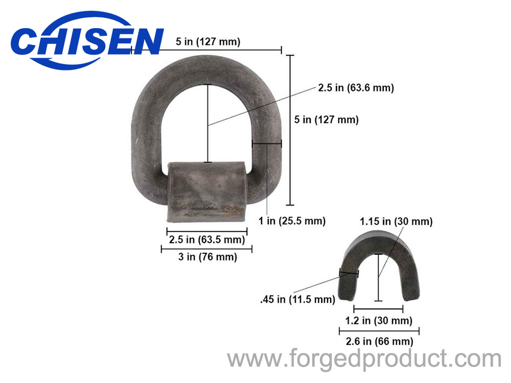 1 inch Forged Weld-On D Lashing Ring Dimension