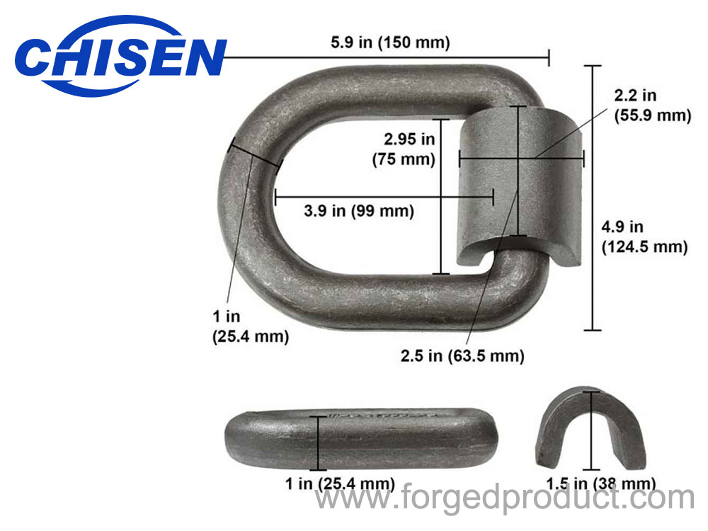 1 inch Heavy Duty Forged Weld-On D Lashing Ring Dimension